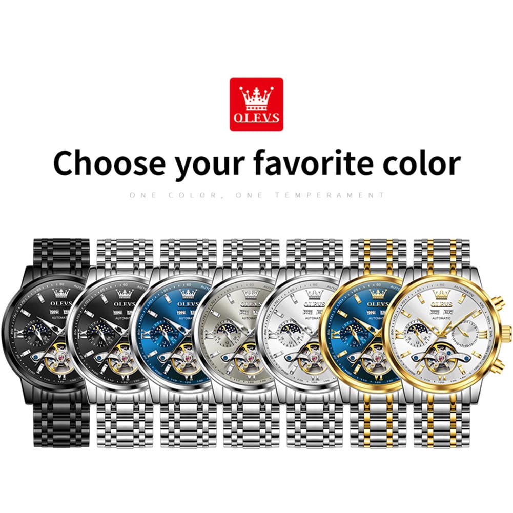 OLEVS 6740 Skeleton Flywheel Mechanical Watch for Men