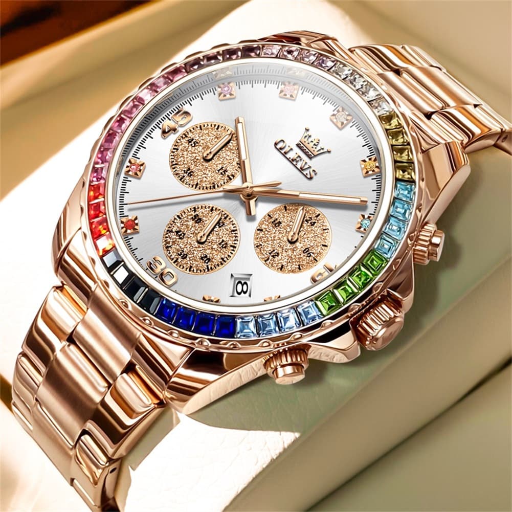 OLEVS 2939 Rainbow Bezel Chronograph Quartz Watch for Men