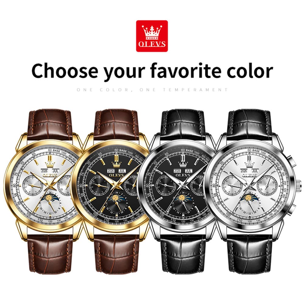 OLEVS Leather Strap Moon Phase Automatic Mechanical Watch for Men 7117