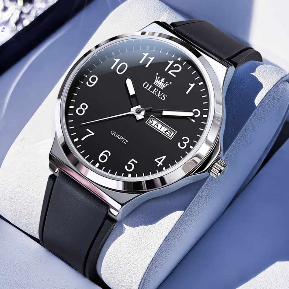 OLEVS 5647 Ultra Thin Day Date Quartz Watch Silicone Strap Casual Timepiece for Men and Women