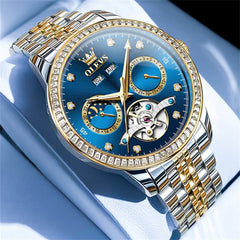 OLEVS 7016 Diamond Multi Function Sun and Moon Mechanical Watch for Men