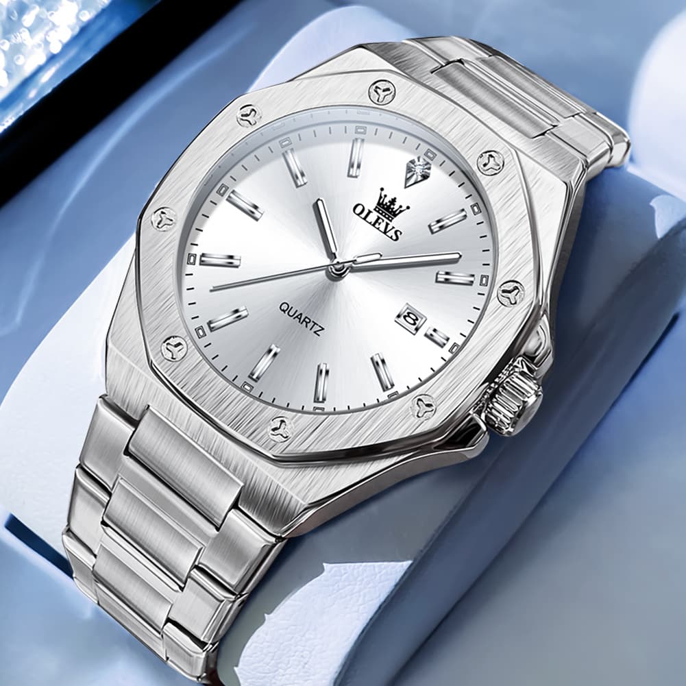 OLEVS 3613 Octagonal Bezel Quartz Steel Watch for Men