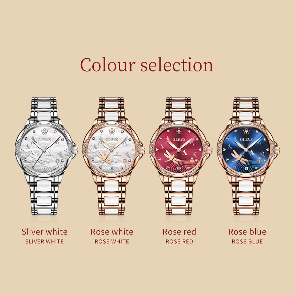 OLEVS 6610 Automatic Mechanical Ceramic Dragonfly Watch for Women