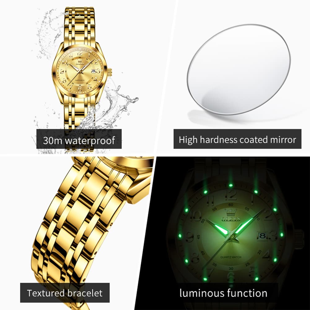 OLEVS 3666 Quartz Luminous Stainless Steel Watch For Women