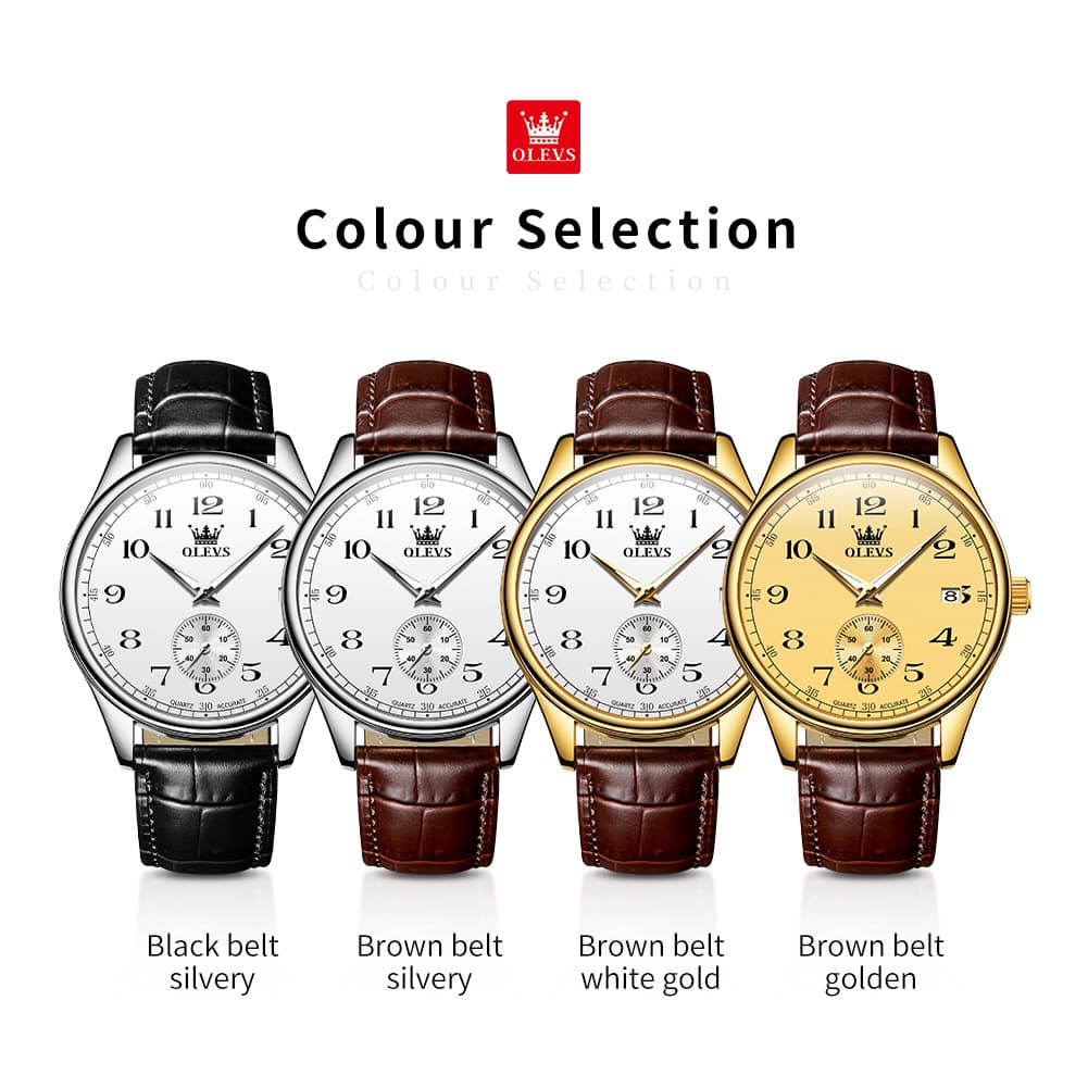 OLEVS 3662 Vintage Sub-Dial Leather Quartz Watch for Men