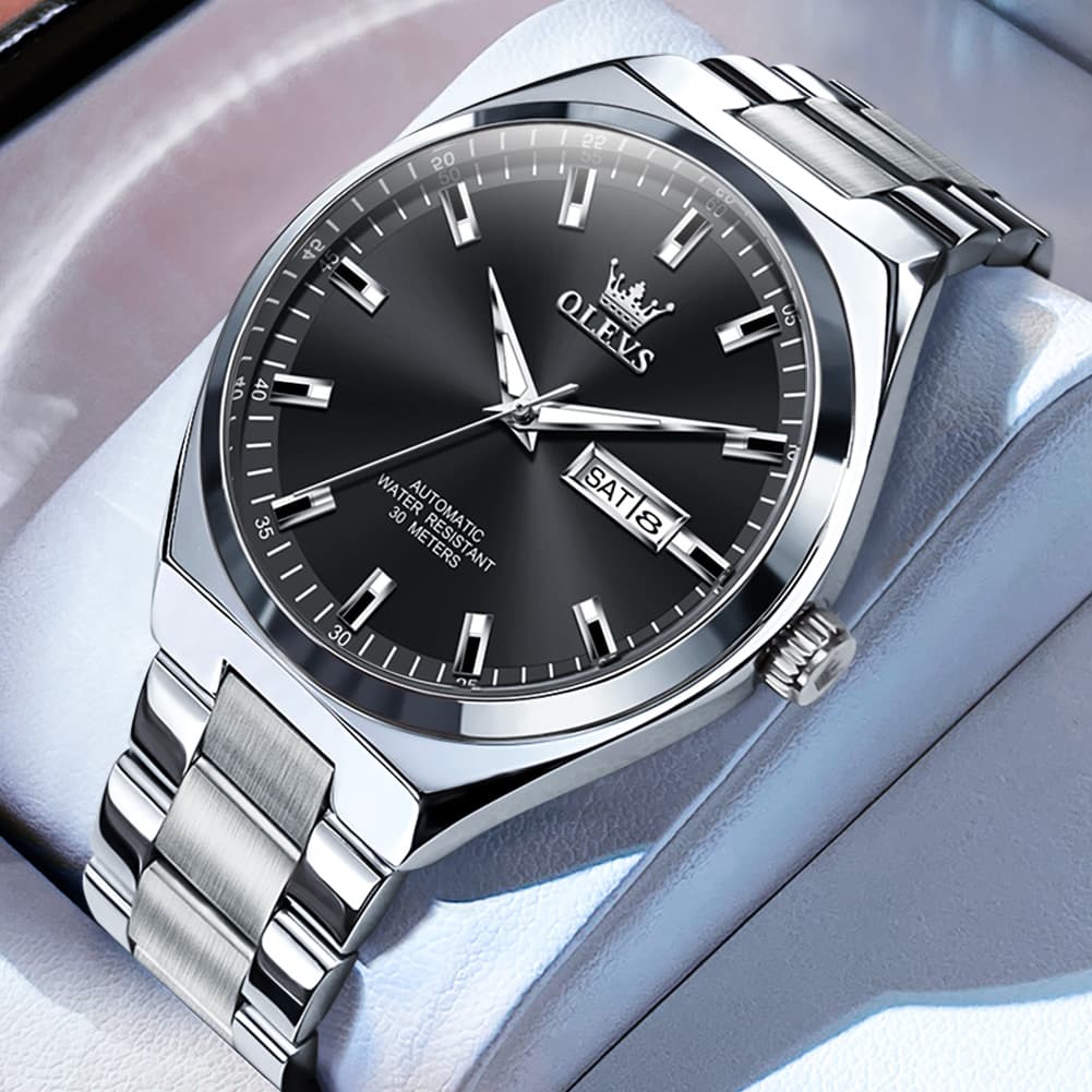 OLEVS Integrated Bracelet Automatic Day Date Watch 9907 for Men