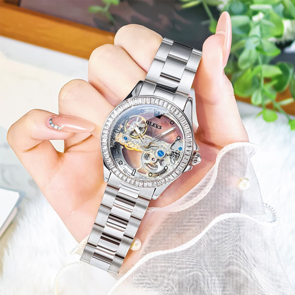 OLEVS 6699 Oversized Skeleton Mechanical Watch for Women