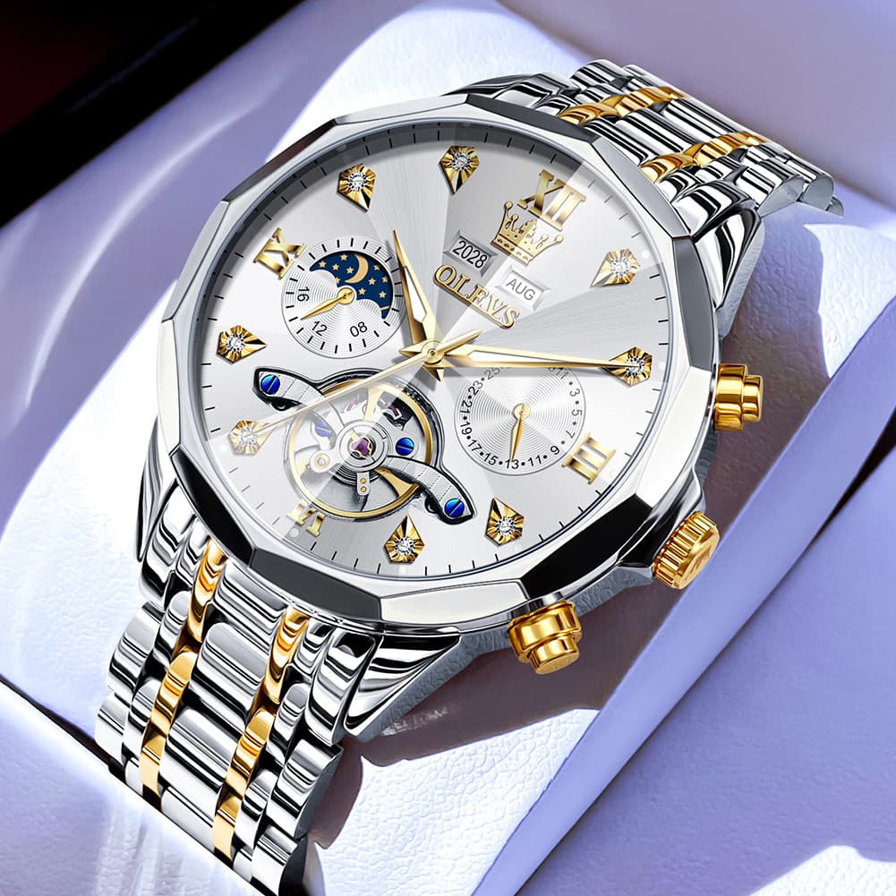 OLEVS 6621 3D Faceted Mirror Mechanical Watch for Men