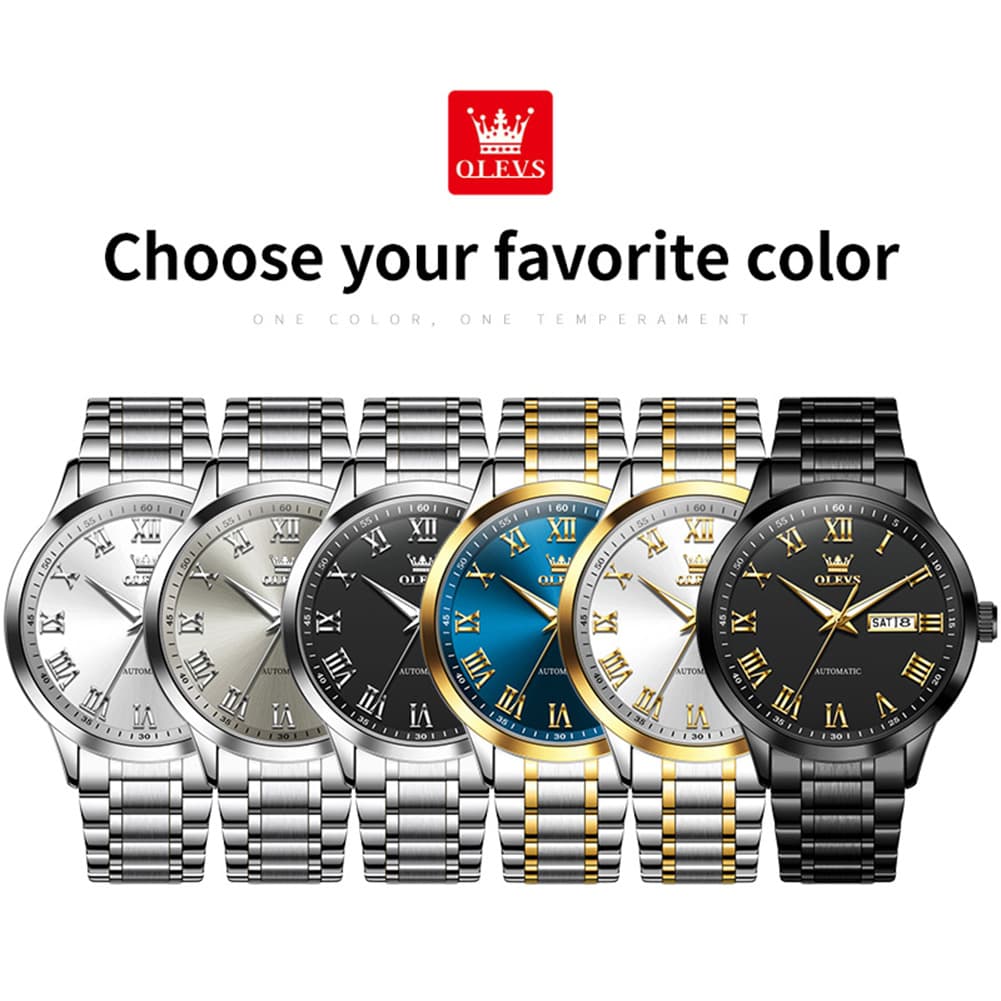 OLEVS 7075 Roman Numeral Dual Calendar Automatic Watch For Men
