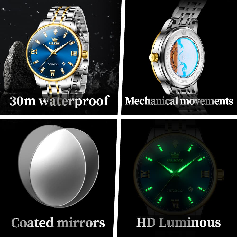 OLEVS 6723 Diamond Roman Numeral Automatic Mechanical Watch For Men