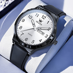 OLEVS 5647 Ultra Thin Day Date Quartz Watch Silicone Strap Casual Timepiece for Men and Women