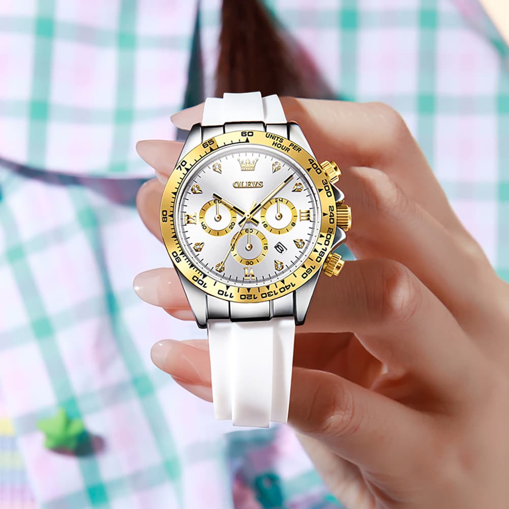 OLEVS Women Chronograph Watch Silicone Sport Strap Date Quartz 5618