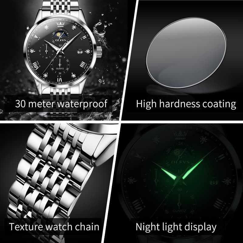 OLEVS 2925 Luminous Moon Phase Quartz Watch for Men