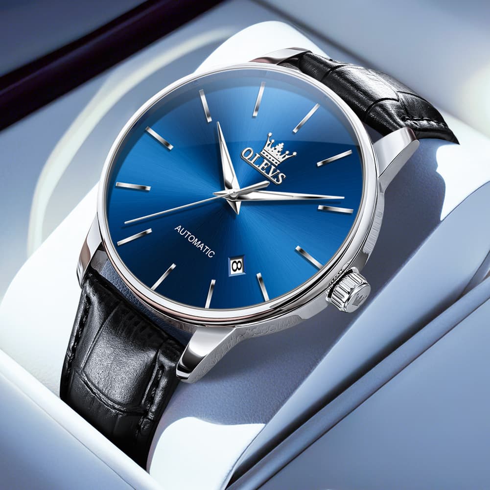 OLEVS 6725 Minimalist Leather Strap Automatic Mechanical Lightweight Watch For Men