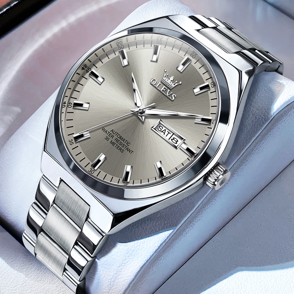 OLEVS Integrated Bracelet Automatic Day Date Watch 9907 for Men