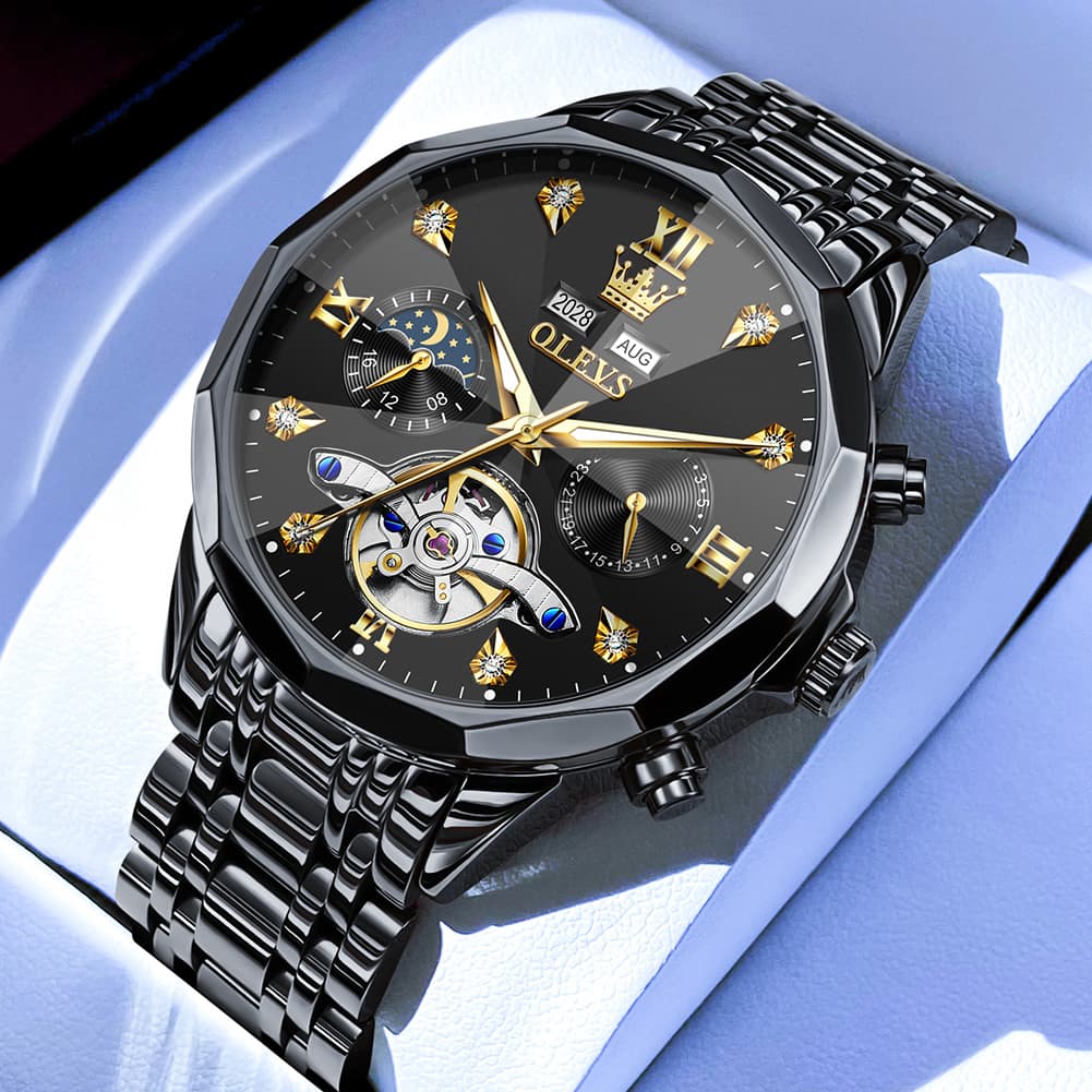 OLEVS 6621 3D Faceted Mirror Mechanical Watch for Men