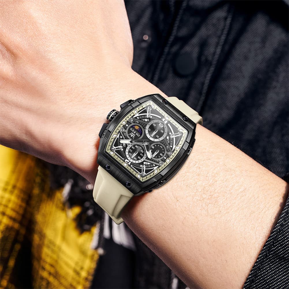 OLEVS 2975 Tonneau Silicone Chronograph Watch for Men