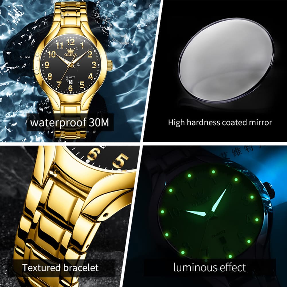OLEVS 3650 Classic Gold Quartz Watch for Men & Women (His & Hers)