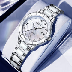 OLEVS 9985 Two Tone Ceramic Bracelet Quartz Watch for Women