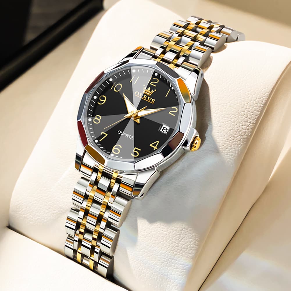 OLEVS 9970 3D Rhombic Faceted Glass Date Watch for Women