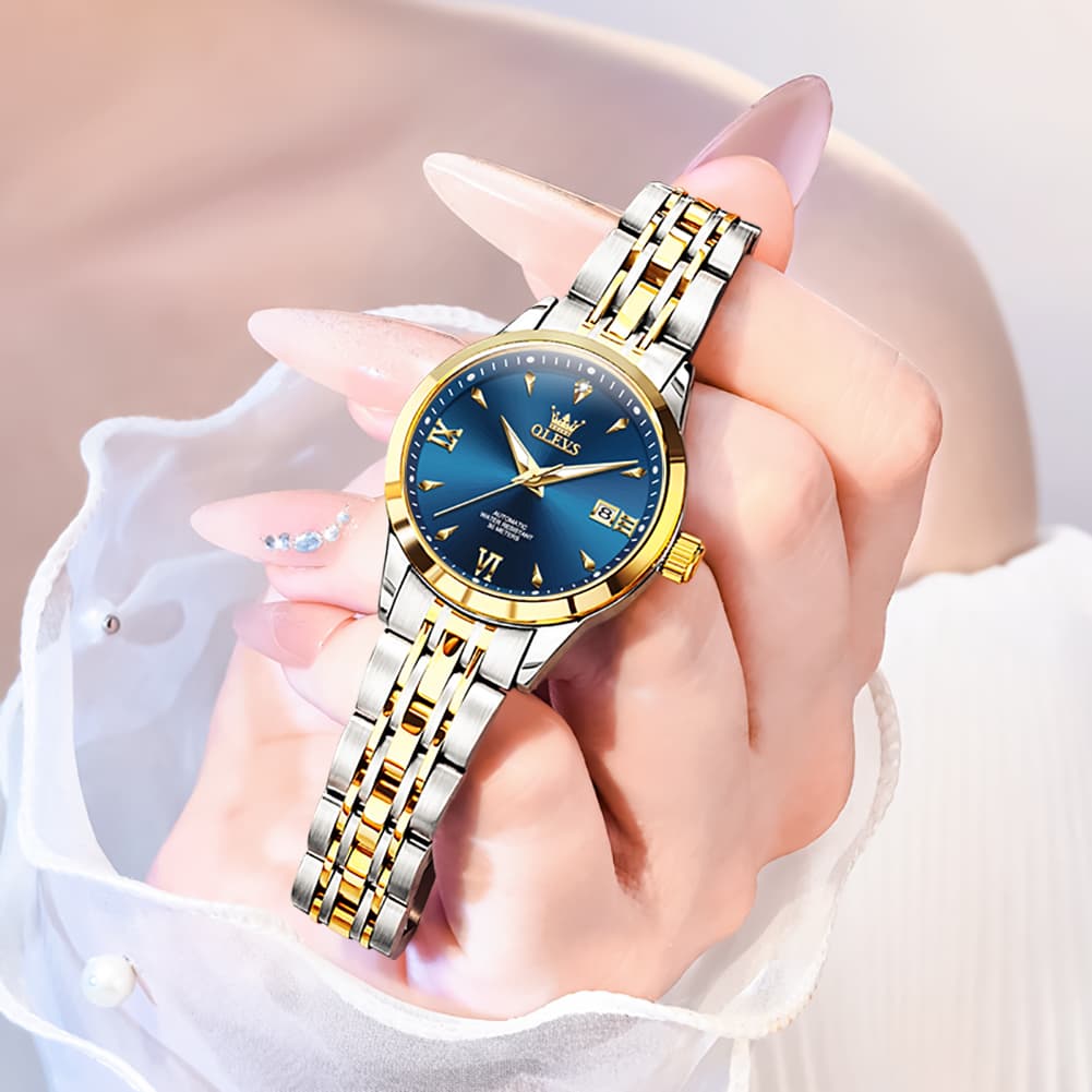 OLEVS Diamond Dial Day Date Automatic Mechanical Watch 9956 for Women