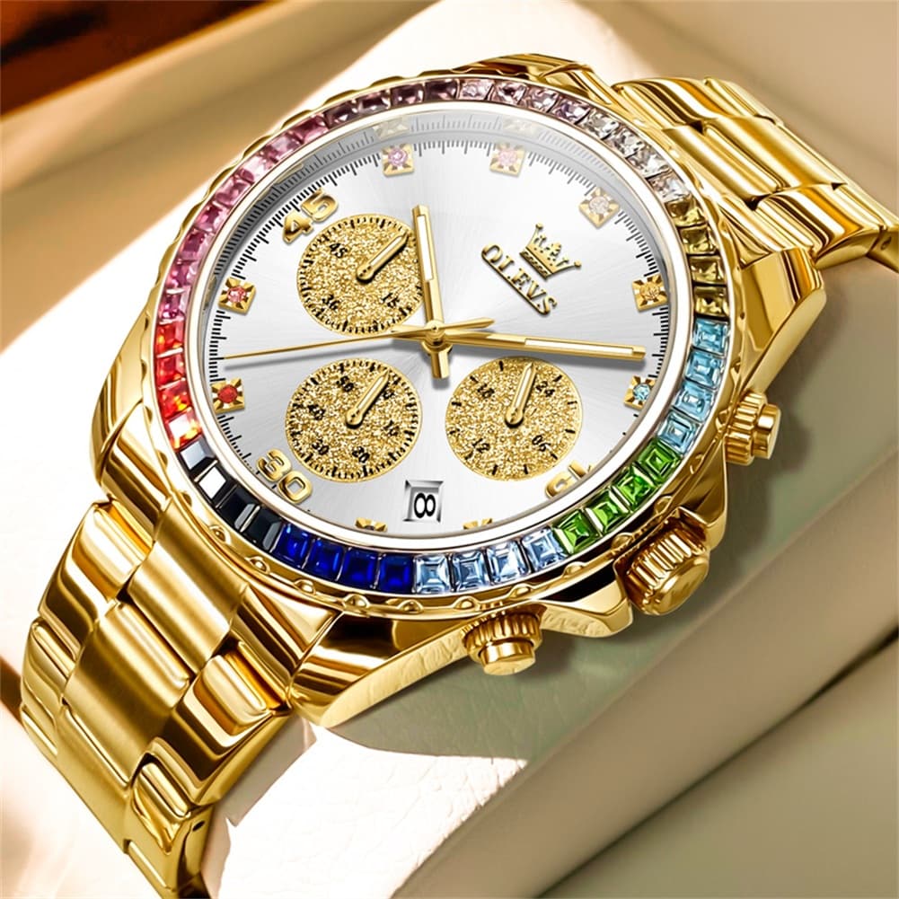 OLEVS 2939 Rainbow Bezel Chronograph Quartz Watch for Men