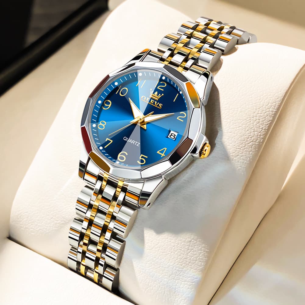 OLEVS 9970 3D Rhombic Faceted Glass Date Watch for Women