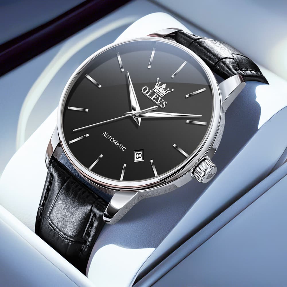 OLEVS 6725 Minimalist Leather Strap Automatic Mechanical Lightweight Watch For Men