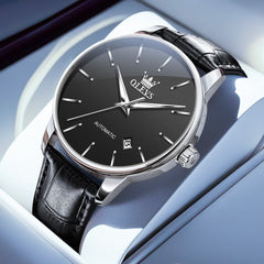 OLEVS 6725 Minimalist Leather Strap Automatic Mechanical Lightweight Watch For Men
