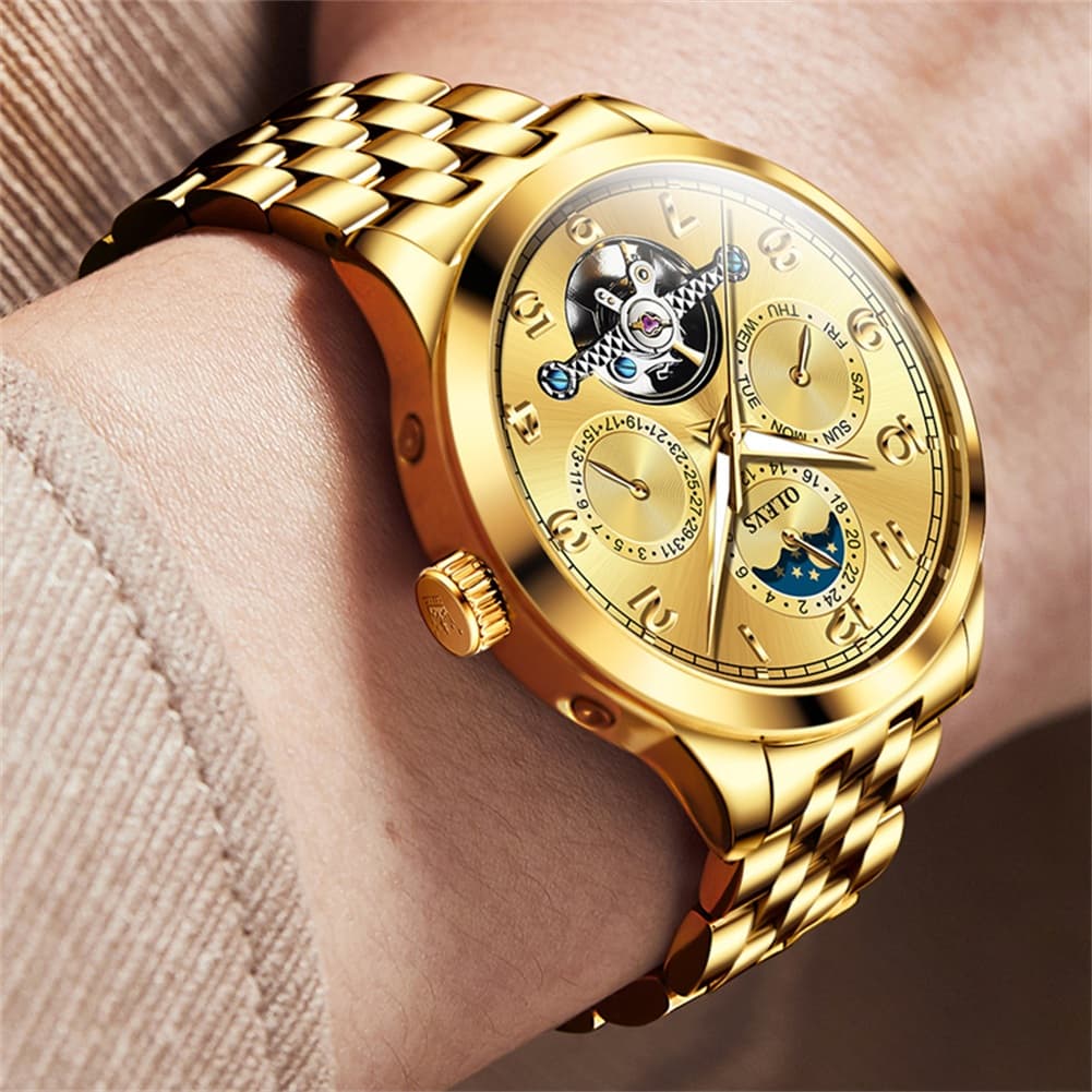 OLEVS 7018 Sun and Moon Skeleton Mechanical Watch for Men