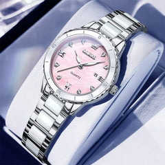 OLEVS 9985 Two Tone Ceramic Bracelet Quartz Watch for Women