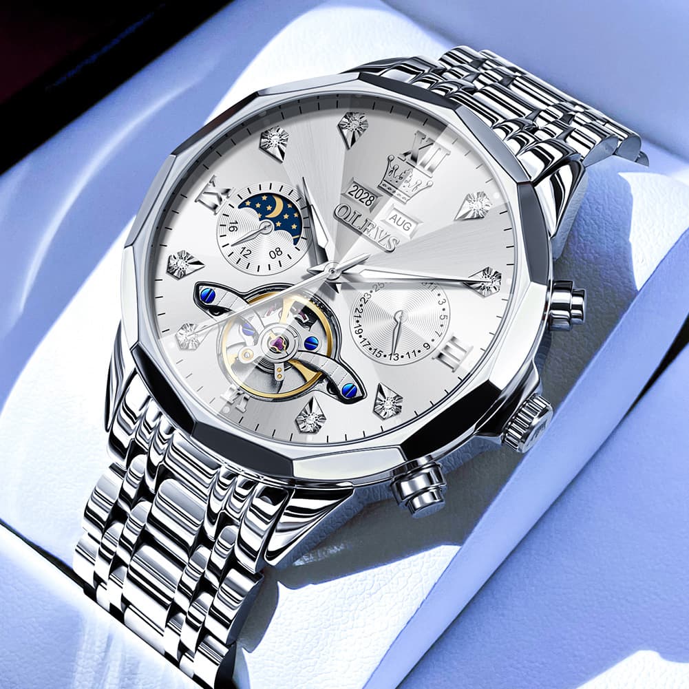OLEVS 6621 3D Faceted Mirror Mechanical Watch for Men