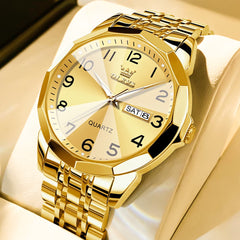 OLEVS 9970 3D Rhombic Faceted Glass Day Date Watch for Men