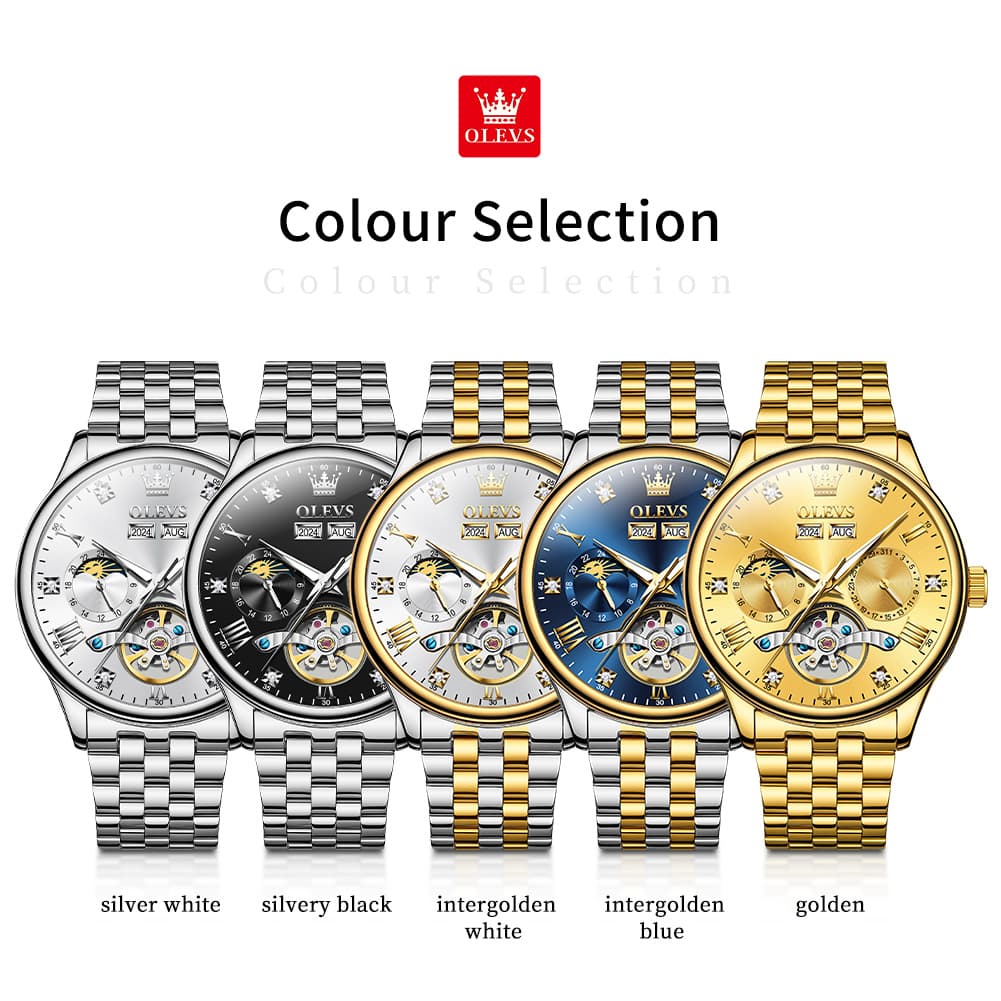 OLEVS 7023 Skeleton Moon Phase Automatic Watch for Men