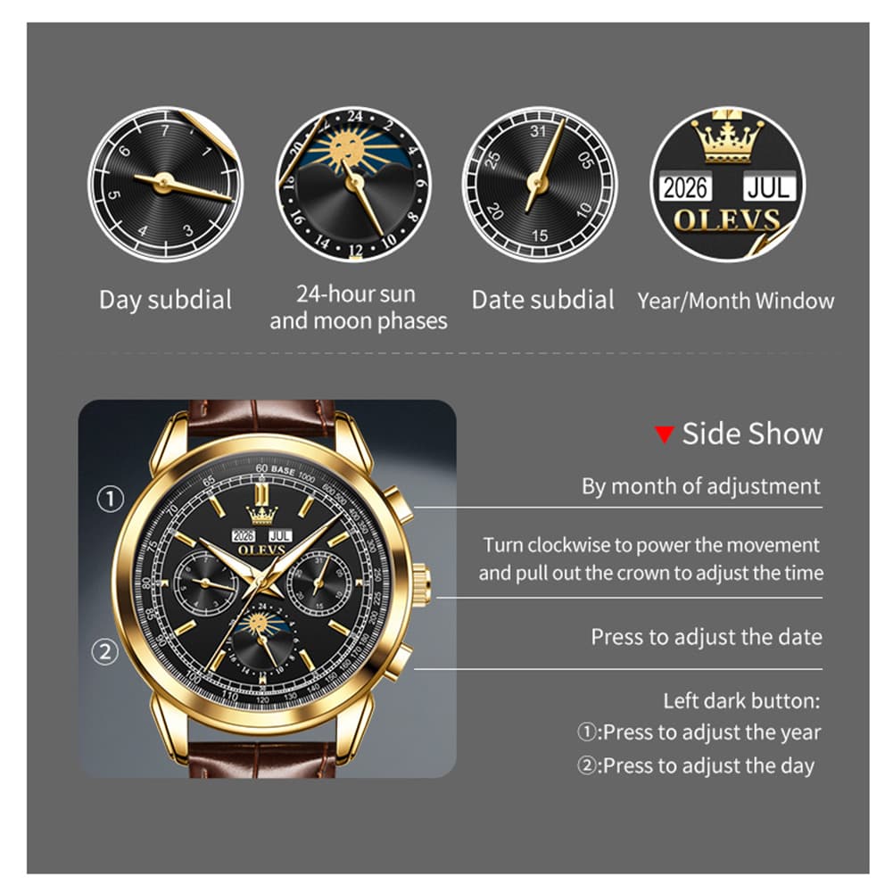 OLEVS Leather Strap Moon Phase Automatic Mechanical Watch for Men 7117