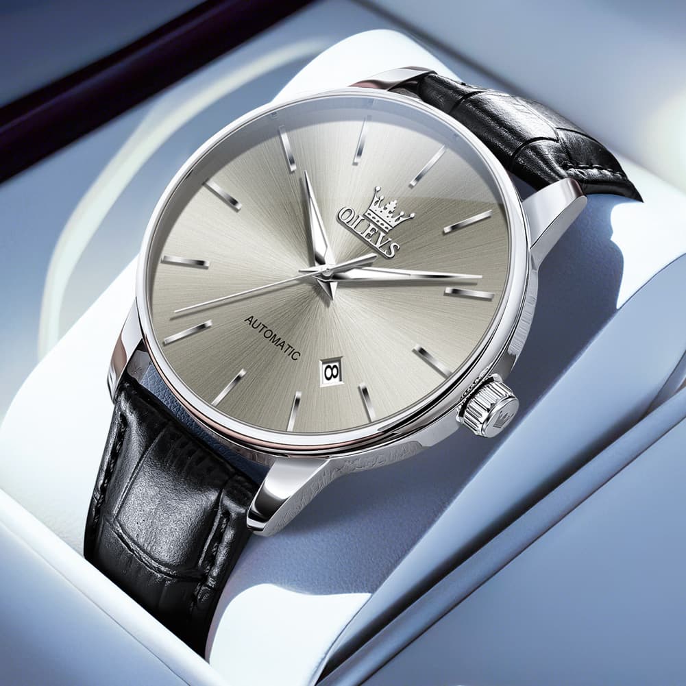 OLEVS 6725 Minimalist Leather Strap Automatic Mechanical Lightweight Watch For Men