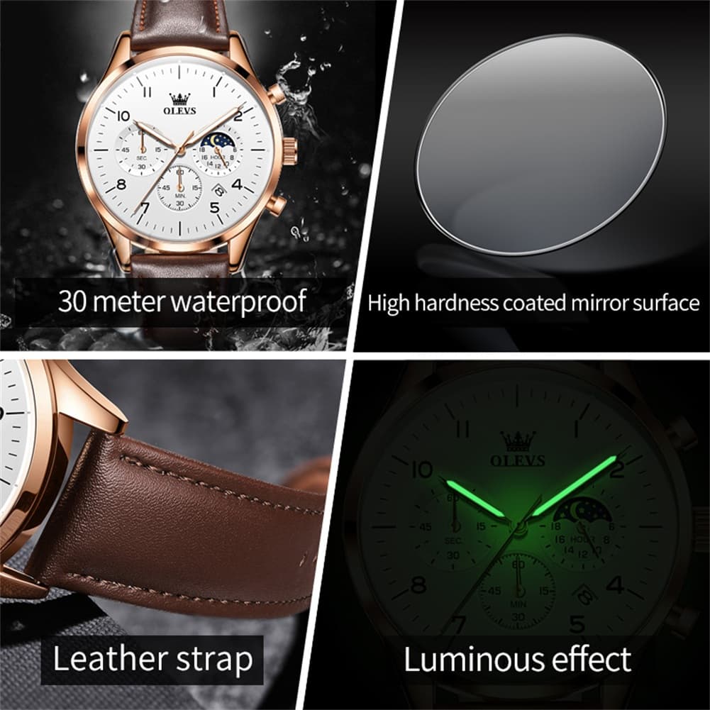 OLEVS 2882 Luxury Moon Phase Chronograph Watch for Men