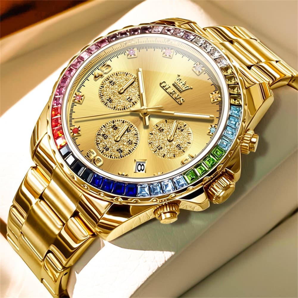 OLEVS 2939 Rainbow Bezel Chronograph Quartz Watch for Men