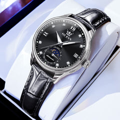 OLEVS 7039 Leather Moon Phase Mechanical Watch For Women