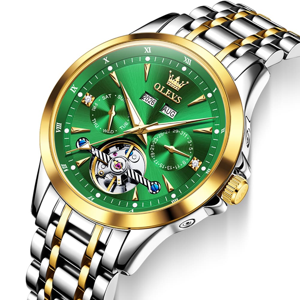OLEVS 7091 Double Open Heart Multi-Function Automatic Watch For Men