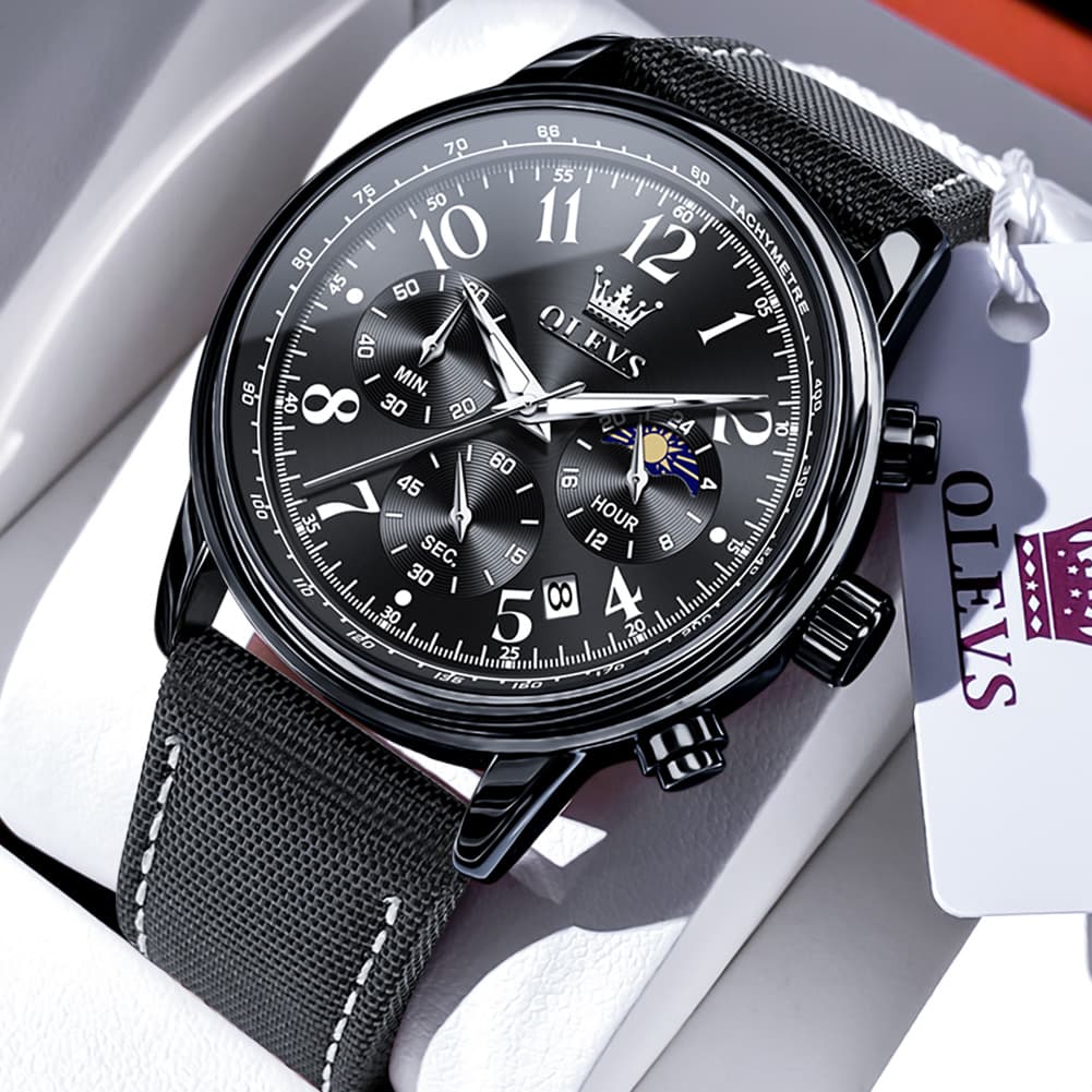 OLEVS 2912 Leather Chronograph Moon Phase Watch for Men