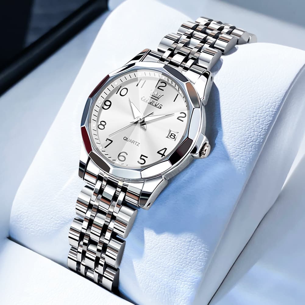OLEVS 9970 3D Rhombic Faceted Glass Date Watch for Women