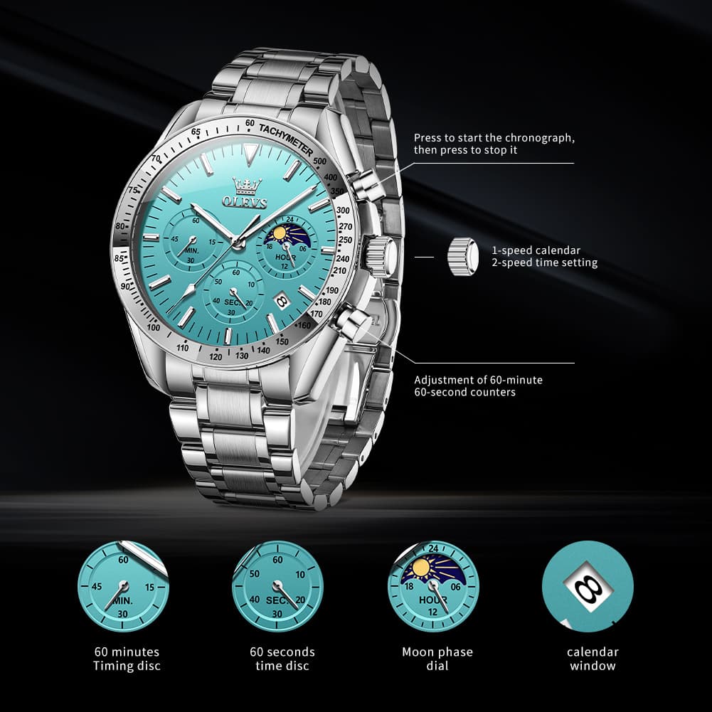 OLEVS 3618 Chronograph Moon Phase Quartz Watch for Men