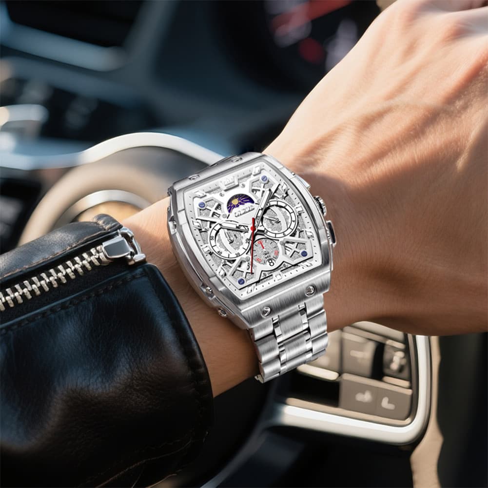 OLEVS 2942 Tonneau Dual Time Quartz Watch for Men