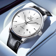 OLEVS 6725 Minimalist Leather Strap Automatic Mechanical Lightweight Watch For Men