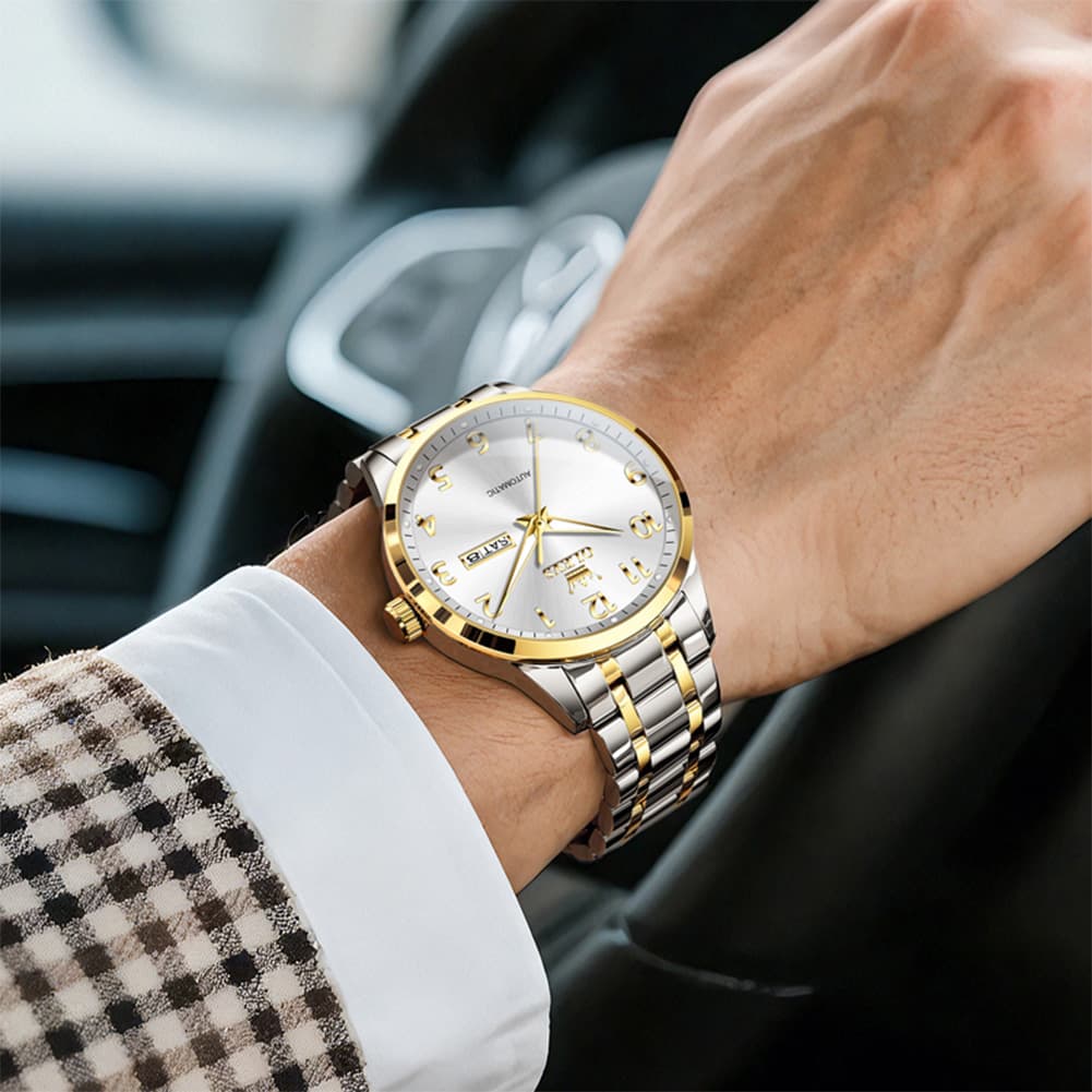 OLEVS 7078 Arabic Numeral Dual Calendar Automatic Watch For Men