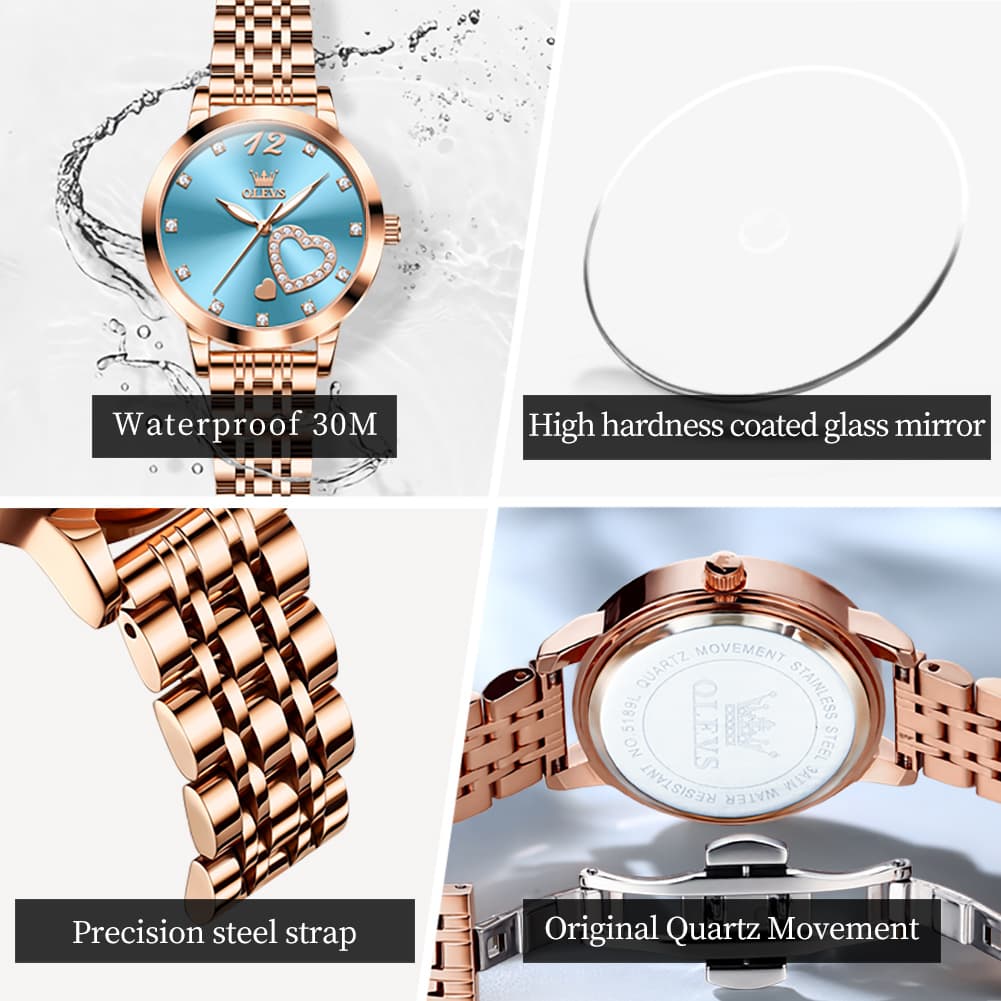 OLEVS 5189 Heart Motif Milanese Mesh Quartz Watch for Women