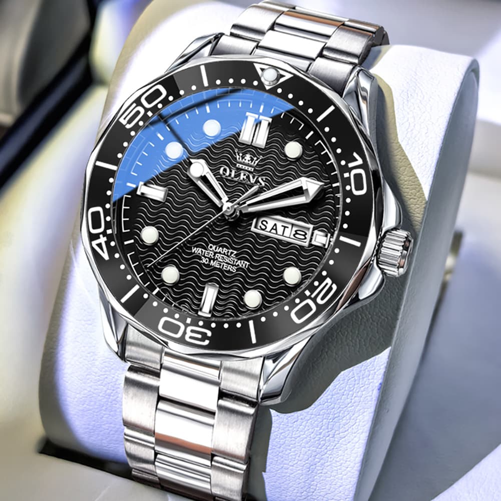 OLEVS 3738 Wave Dial Dive Style Quartz Watch for Men