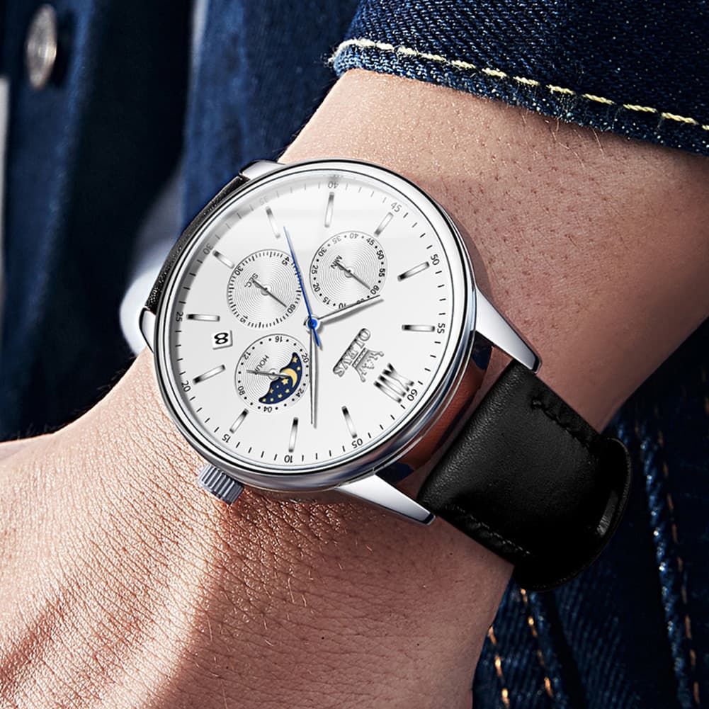 OLEVS 2922 Moon Phase Leather Dress Watch For Men