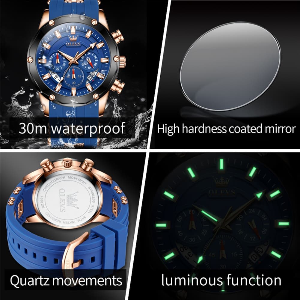 OLEVS 9991 Bold Chronograph Racing Silicone Watch for Men